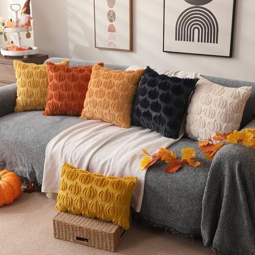 DFXSZ Fall Pillow Covers 12x20 2Pcs Yellow Pumpkin Fall Decoration for Home - Image 5