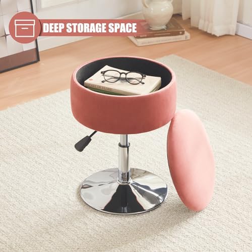 Adjustable Vanity Stool with Storage Swivel Vanity Chair Makeup Stool Pink - Image 4