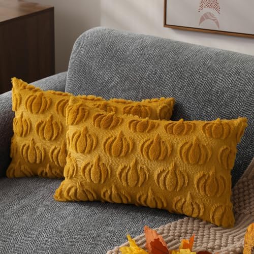 DFXSZ Fall Pillow Covers 12x20 2Pcs Yellow Pumpkin Fall Decoration for Home by DFXSZ