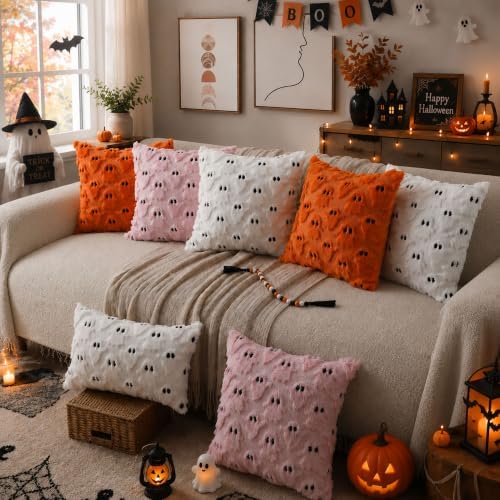 DFXSZ Halloween Pillow Covers 16x16 inch 2Pcs Pink Ghost Halloween Decor - Image 5
