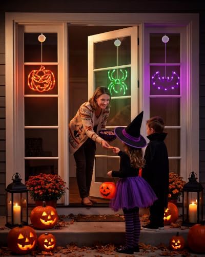 Minetom 3 Pack Halloween Windows Lights - Pumpkin, Spider, Bat with Timer - Image 3