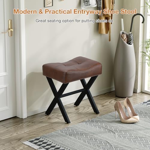 Memobarco 18-Inch Leather Vanity Stool Chair, Dark Brown Makeup Stool - Image 6