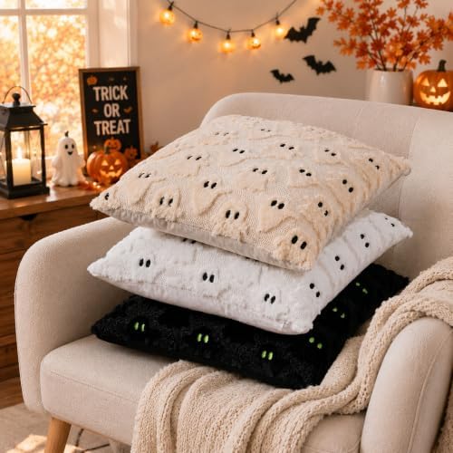 DFXSZ Halloween Pillow Covers 16x16 inch 2Pcs White Ghost Halloween Decor - Image 3