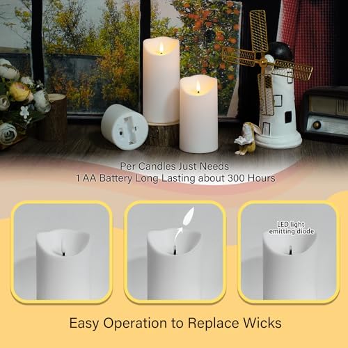 Nimiko Flameless Candles with Remote, Battery Operated Flickering Flameless Candles, LED Candles with Timer 2/4/6/8H, with Realistic LED Candles Set of 9 (D3 x H 3" 4" 5" 6" 7") (White) - Image 4