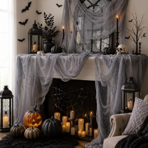 Set of 5 Gray Halloween Gauze Creepy Cloth Fabric Tapestry Decor Decoration - Image 3