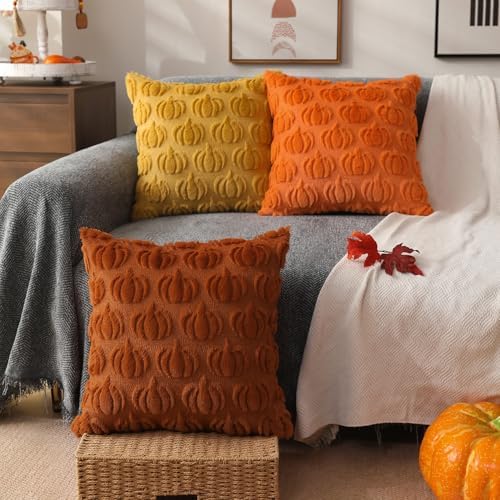 DFXSZ Fall Pillow Covers 16x16 2Pcs Rust Pumpkin Fall Decorations for Home - Image 4