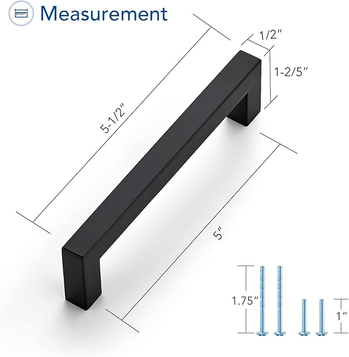Ravinte 25 Pack Black Cabinet Pulls 5 Inch Square Kitchen Cabinet Handles Matte Black Kitchen Hardware for Drawer Pulls Drawer Handles Come with Screwdriver