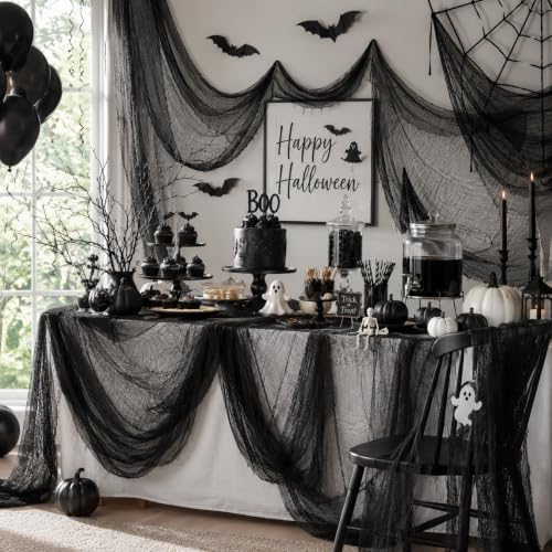 5 Pcs Black Halloween Gauze Creepy Cloth Fabric Tapestry Decor Decorations - Image 5