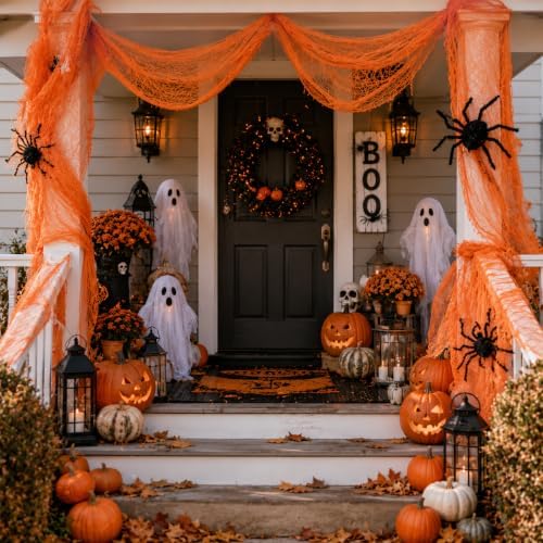 Qtisky 5 Pcs Orange Halloween/Fall Gauze Creepy Cloth Fabric Tapestry Decor - Image 3