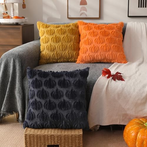 DFXSZ Fall Pillow Covers 20x20 2Pcs Orange Pumpkin Fall Decoration for Home - Image 4