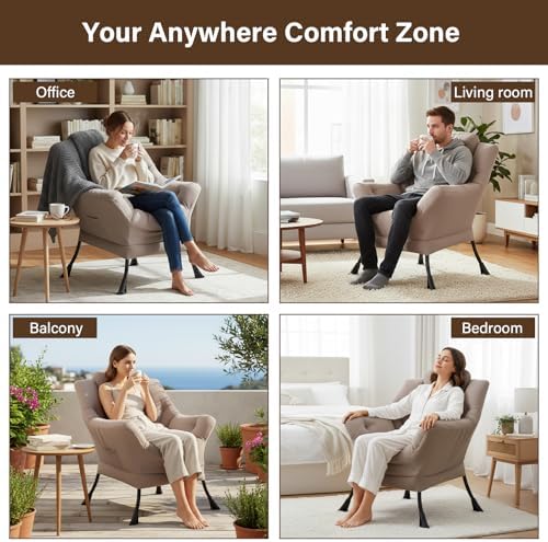 Welnow Lazy Chair for Adults，Modern Reading Accent Chair,Khaki Single - Image 5