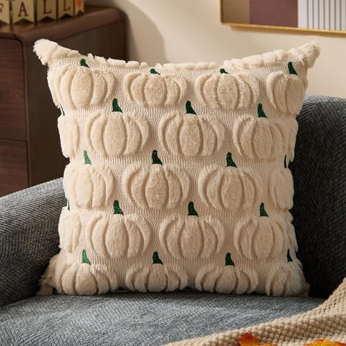 DFXSZ Fall Pillow Covers 18x18 2Pcs Beige Green Pumpkin Fall Decorations - Image 3