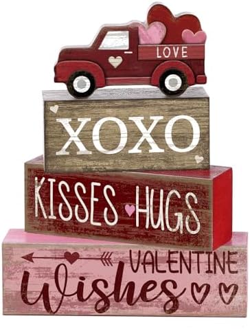 Lineshading 4 Pcs Valentine Signs, Farmhouse Truck Tiered Tray Decor by Lineshading