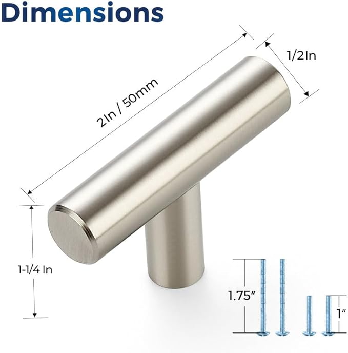 JOY DECOR 5 Pack Cabinet Knobs, Brushed Nickel Cabinet Handles, 2in Kitchen Cabient Knobs, Single Hole Drawer Knobs for Dresser Drawers