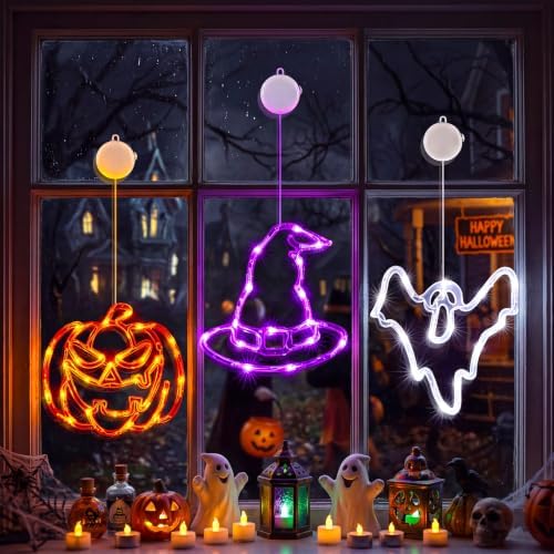 Minetom 3 Pack Halloween Windows Lights - Pumpkin, Ghost, Hat with Timer by Minetom