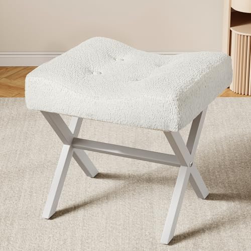 Memobarco 18-Inch Large Vanity Stool Chair, White Makeup Stool by MEMOBARCO