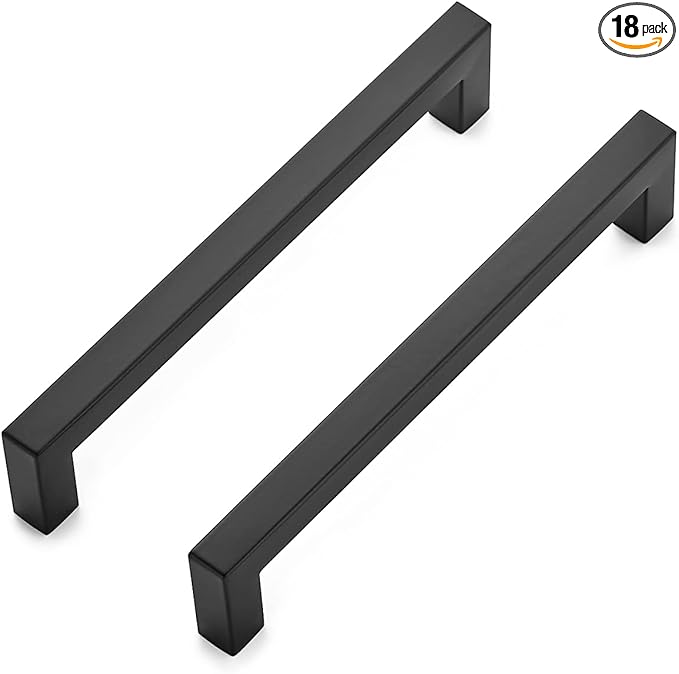 Ravinte 18 Pack 6-1/4 Inch Square Cabinet Handles - Matte Black Stainless Steel Drawer Pulls - Kitchen Hardware