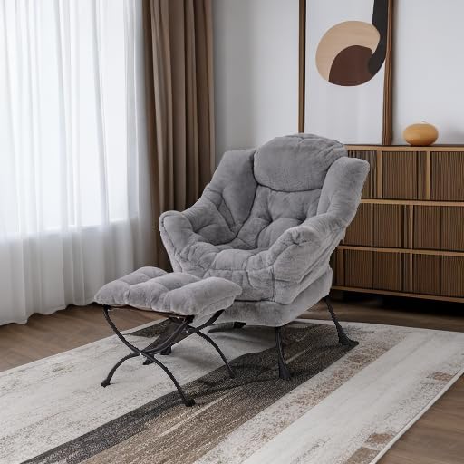 Welnow Lazy Chair with Ottoman, Reading Chair with Footrest, Grey - Image 5
