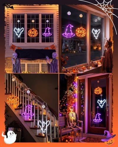 Minetom 3 Pack Halloween Windows Lights - Pumpkin, Ghost, Hat with Timer - Image 6
