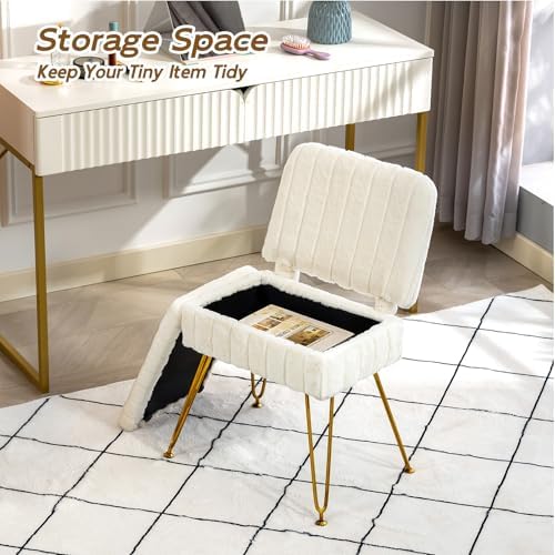 Vanity Chair with Storage | Comfy Ottoman with Folding Back - Image 6