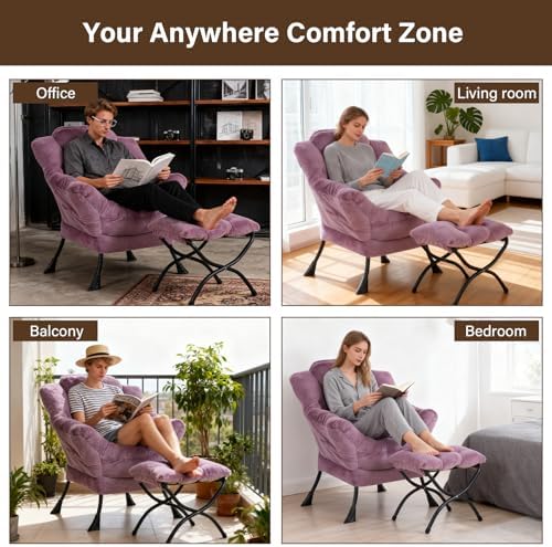 Welnow Lazy Chair with Ottoman, Reading Chair with Footrest,Mauve Purple - Image 5