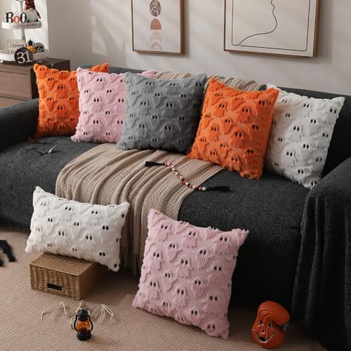 DFXSZ Halloween Pillow Covers 18x18 inch 2Pcs Silver Gray Ghost Halloween Decor - Image 5