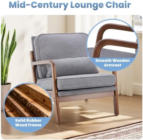 DUMOS Mid Century Modern Accent Chair, 16'' Seat Height Cozy Lounge Chair - Image 6