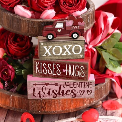 Lineshading 4 Pcs Valentine Signs, Farmhouse Truck Tiered Tray Decor - Image 3