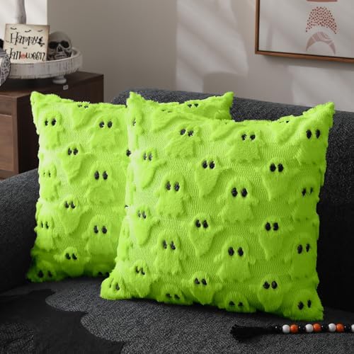 DFXSZ Halloween Pillow Covers 16x16 inch 2Pcs Green Ghost Halloween Decor by DFXSZ