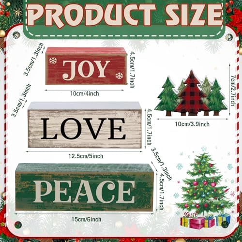 Lineshading 4 Pcs Christmas Table Decor Christmas Tree Block Signs Joy Love - Image 3