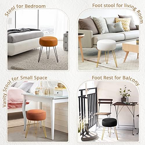 LUE BONA Vanity Stool, Black Vanity Stools for Makeup Room, Round Ottoman Foot Stool, Velvet Footrest Vanity Chair for Bathroom Vanity, Bedroom, Living Room, Entryway, Offices - Image 7