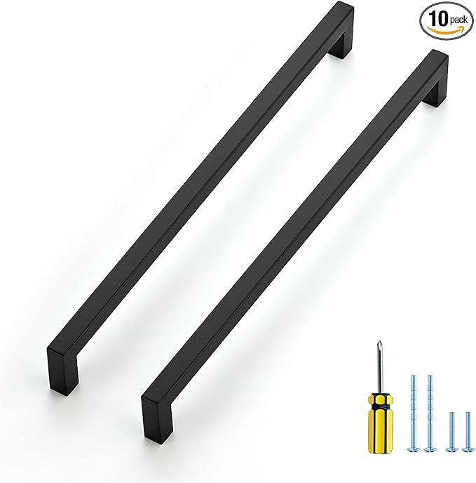 Ravinte 10 Pack Black Cabinet Pulls 11-1/3 Inch Square Kitchen Cabinet Handles Matte Black Kitchen Hardware for Drawer Pulls Drawer Handles Come with Screwdriver