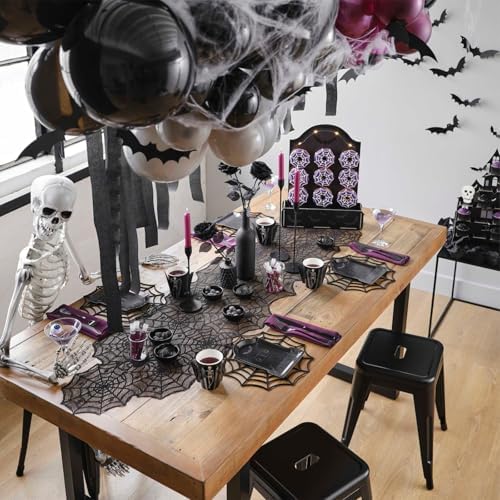 Halloween Table Runner, Black Lace Spider Web Table Runners, 18 x 72Inch - Image 2