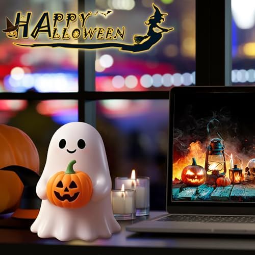 White Decorative Halloween Ghost Figurine (Yellow Pumpkin Ghost) - Image 4