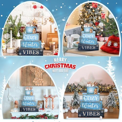 Lineshading 4 Pcs Christmas Table Decorations Wooden Blue Hot Cocoa Signs - Image 5