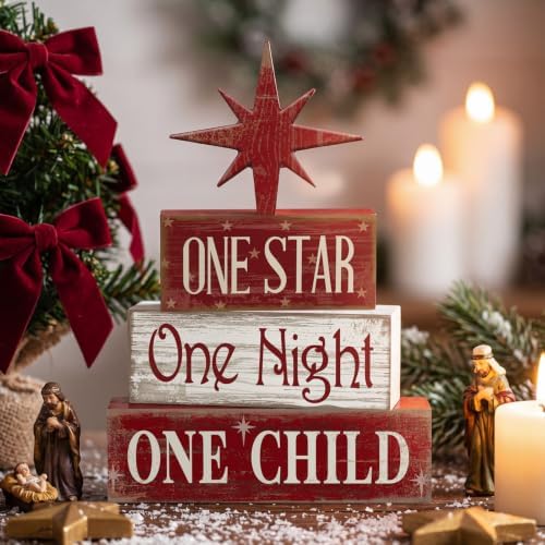 Lineshading 4 Pcs Christmas Nativity Table Decor, Bethlehem Star Wood Sign - Image 2