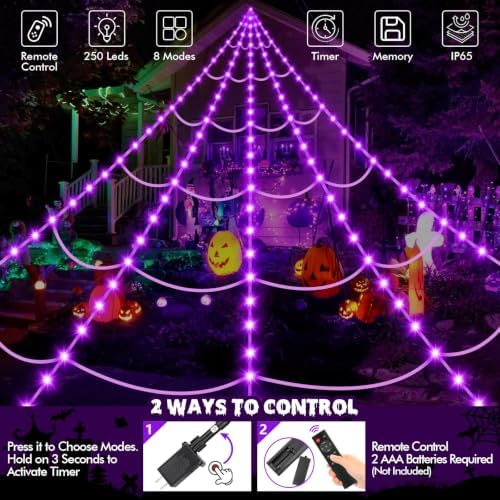 OCATO 200" Halloween Decorations Spider Web Lights Outdoor +59" Fake Spider - Image 3
