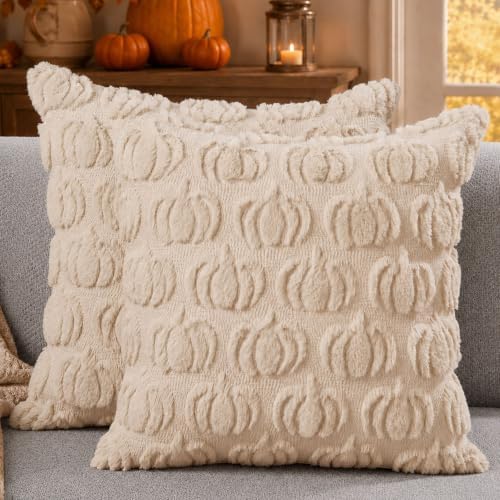 DFXSZ Fall Pillow Covers 20x20 2Pcs Beige Pumpkin Fall Decorations for Home by DFXSZ