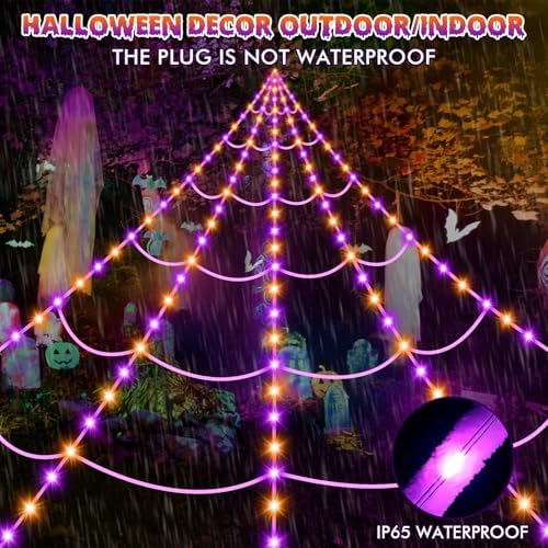 OCATO 200" Halloween Decorations Spider Web Lights Outdoor +59" Fake Spider - Image 6