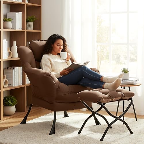 Welnow Lazy Chair with Ottoman, Reading Chair with Footrest,Dark Brown - Image 5