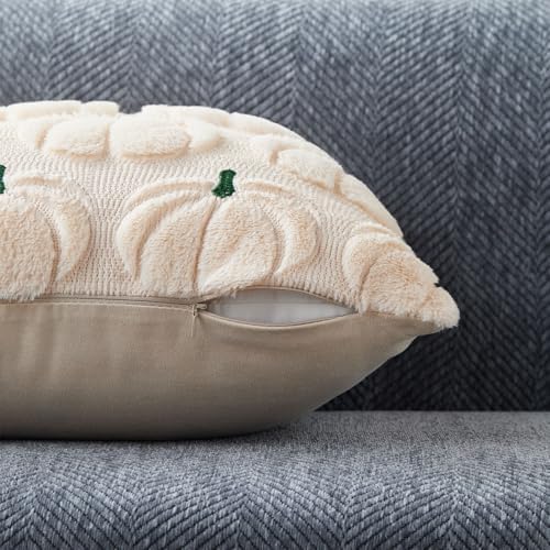 DFXSZ Fall Pillow Covers 18x18 2Pcs Beige Green Pumpkin Fall Decorations - Image 2
