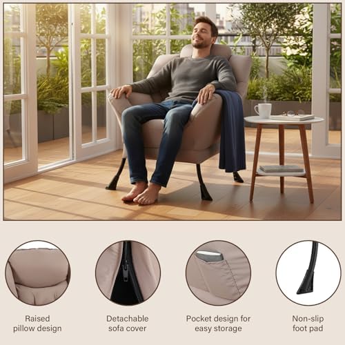 Welnow Lazy Chair for Adults，Modern Reading Accent Chair,Khaki Single - Image 4