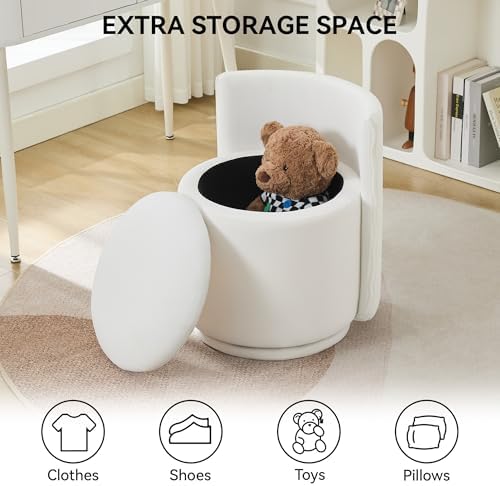 WUTUTUEE Velvet Vanity Chair with Storage, 360° Swivel Makeup Chair with Wave Back, No Assembly Small Accent Stool for Bedroom, Dressing, Living Room, White - Image 5