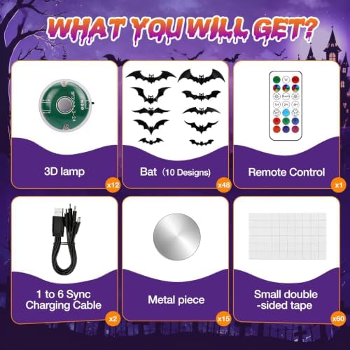 LUDILO 48P Bats Halloween Decorations + 12P Rechargeable Lights with Remote - Image 3