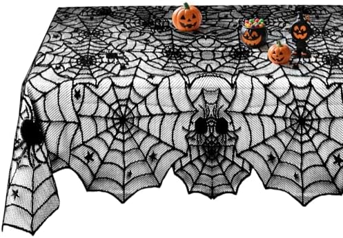 Halloween Table Cloth, Black Spider Web Lace Tablecloth for Rectangle Tables, Gothic Halloween Decor for Masquerade, Scary Movie Nights, Dinner Party Table Decorations 54 x 72 inch by sogiv
