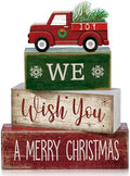 Lineshading 4 Pcs Wooden Red Truck Christmas Decor Block Signs by Lineshading