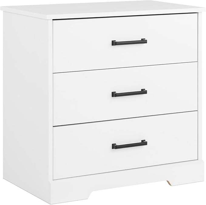 Prepac Rustic Ridge Farmhouse Nightstand Bedside Table, White Nightstand for Bedroom, End Table with 3 Drawers 16.25"D x 27.5"W x 26.75"H