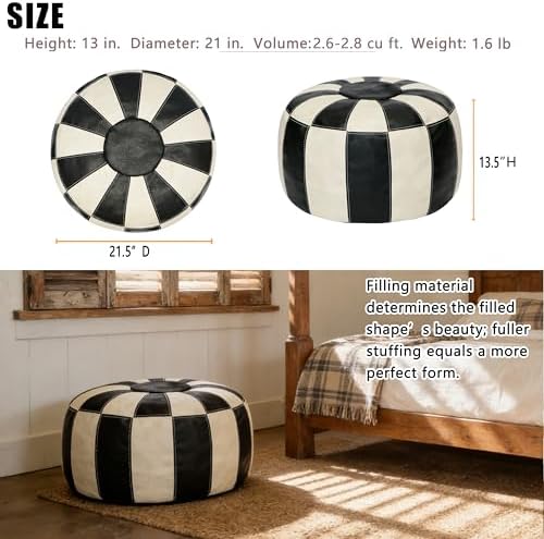 Thgonwid Unstuffed Moroccan Ottoman Pouf Cover, Ottoman Footstool Storage Solution, Bean Bag Chair, Foot Rest, Multi-Black&White - Image 3