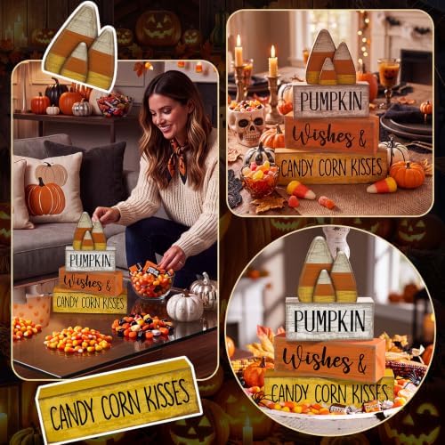 Lineshading 4 Pcs Fall Decoration For Home Wooden Candy Corn Stacked Blocks - Image 5