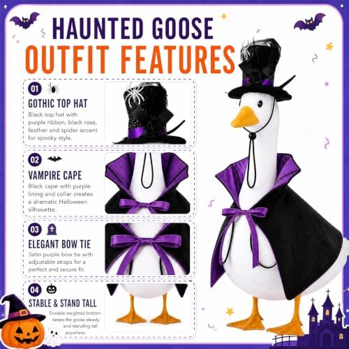 Halloween Porch Goose Outfit Vampire Cape Pumpkin‑Skull Party Hat, Purple - Image 5